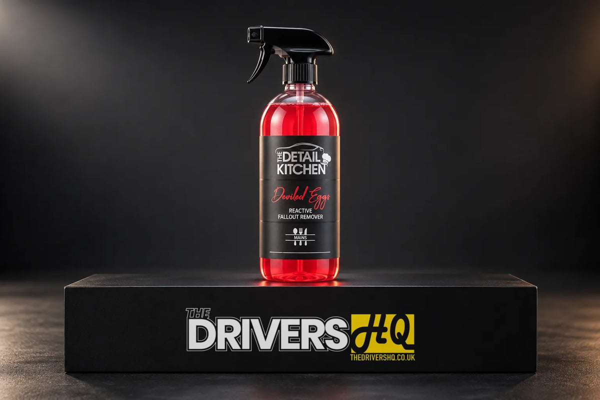 The Detail Kitchen Deviled Eggs reactive fallout remover spray bottle on a black display plinth