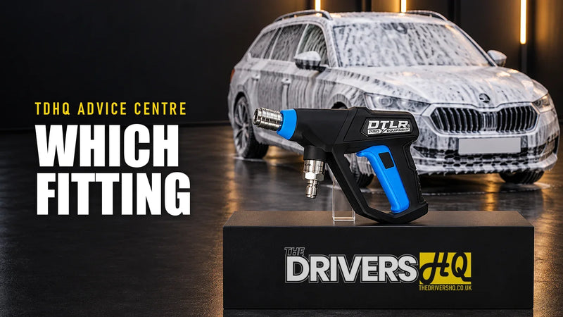 Pressure washer fittings explained: the DTLR 2.0 Pro Trigger Gun on The Drivers HQ display plinth in front of a silver Skoda Octavia Estate