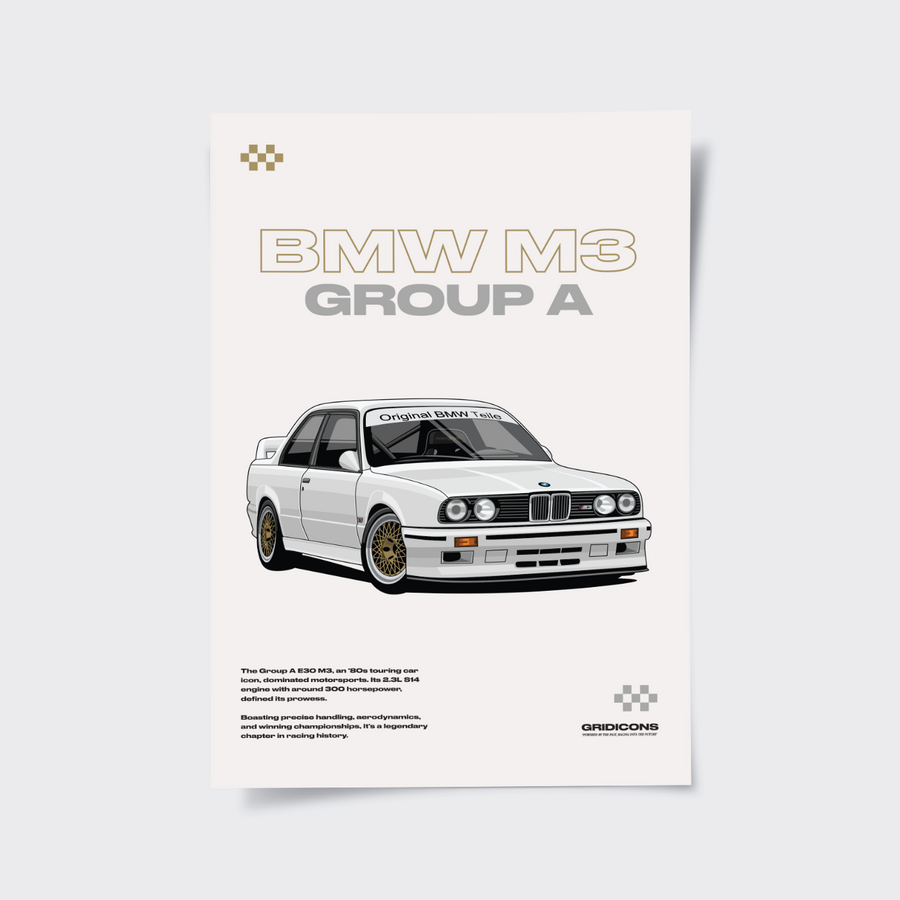 BMW E30 M3 DTM Group A #2 poster, A3 unframed print of the white car