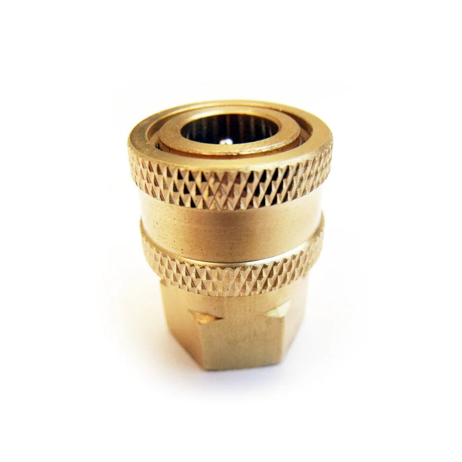 Better Detailing 1/4" BSP Female to 1/4" Quick Connect Brass Adapter with knurled collars on white