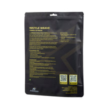 FibreKing Waffle Weave glass towels, back of the black pouch showing product details and care instructions