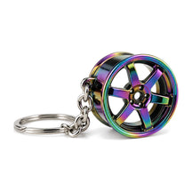 6 Spoke Wheel Key Chain keyring Black Oil Slick, product photo on white