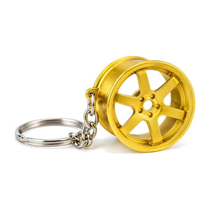6 Spoke Wheel Key Chain keyring Gold