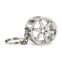 6 Spoke Wheel Key Chain keyring Silver, product photo on white