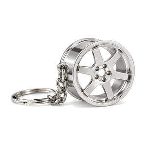 6 Spoke Wheel Key Chain keyring Silver