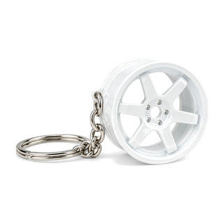 6 Spoke Wheel Key Chain keyring White, product photo on white