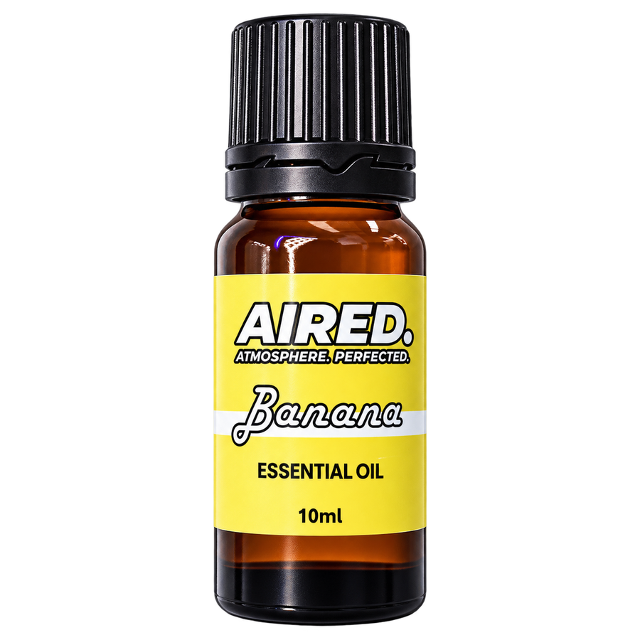 AIRED. Banana Scented Essential Oil in a 10ml amber glass bottle with yellow label