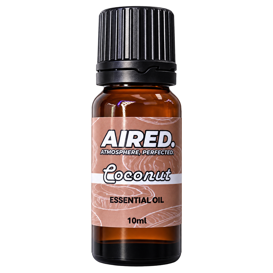 AIRED. Coconut Scented Essential Oil in a 10ml amber glass bottle with coconut sketch label