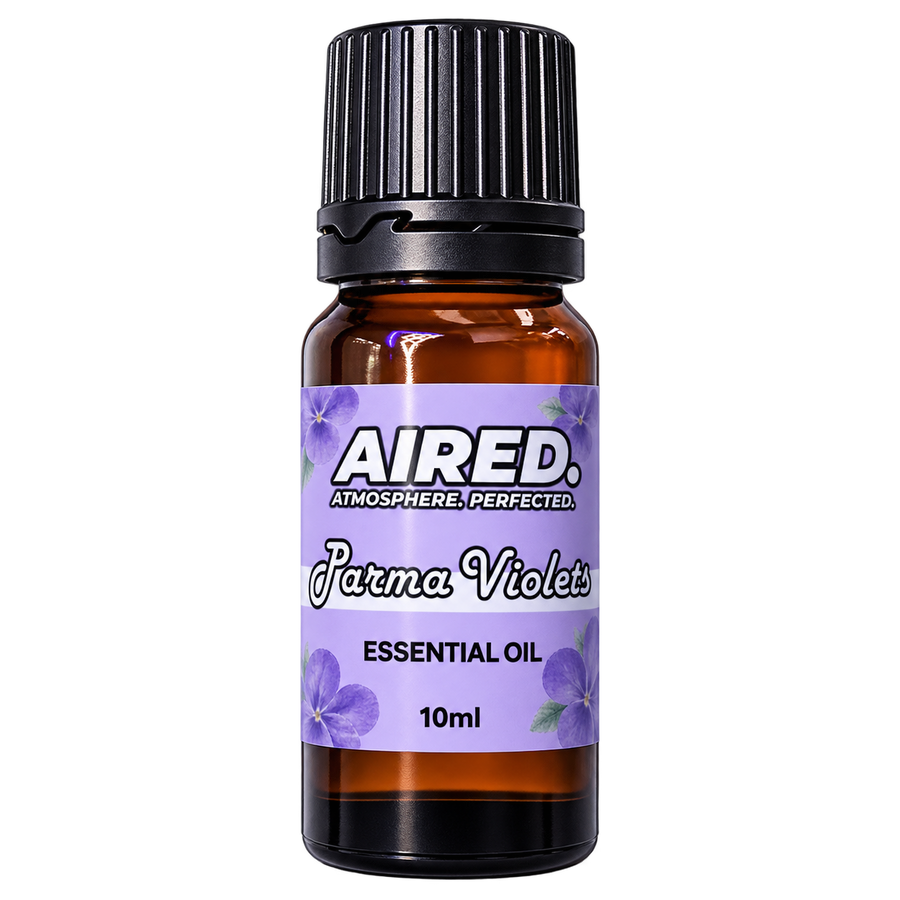 AIRED Parma Violets Scented Essential Oil 10ml, amber bottle with lilac violet flower label