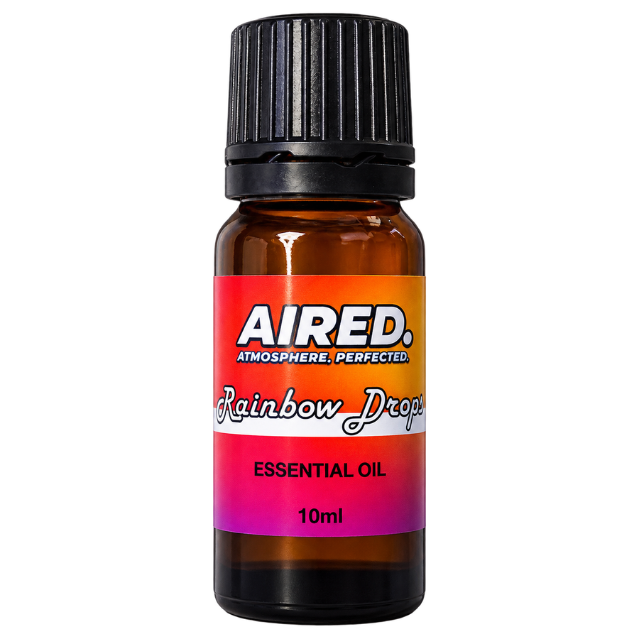 AIRED Rainbow Drops Scented Essential Oil 10ml, amber bottle with orange to purple gradient label