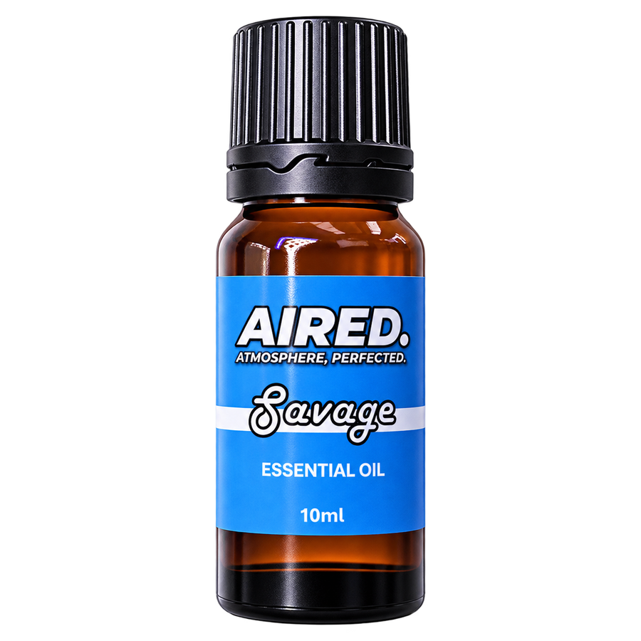 AIRED Savage Blue Scented Essential Oil 10ml, amber bottle with bright blue label and black cap