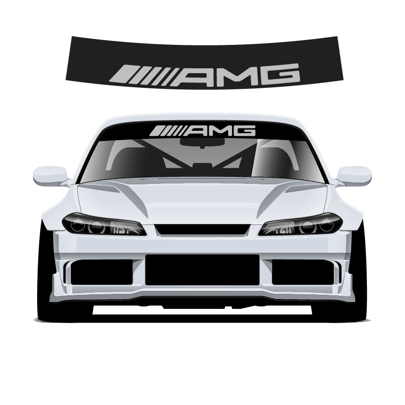 AMG silver Custom Vinyl Sunstrip - Universal Fit 140cm 150cm 160cm