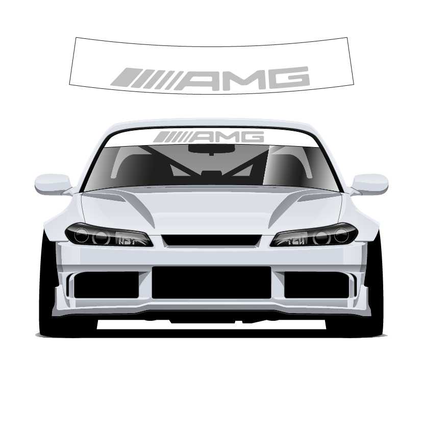 AMG silver Custom Vinyl Sunstrip - Universal Fit 140cm 150cm 160cm