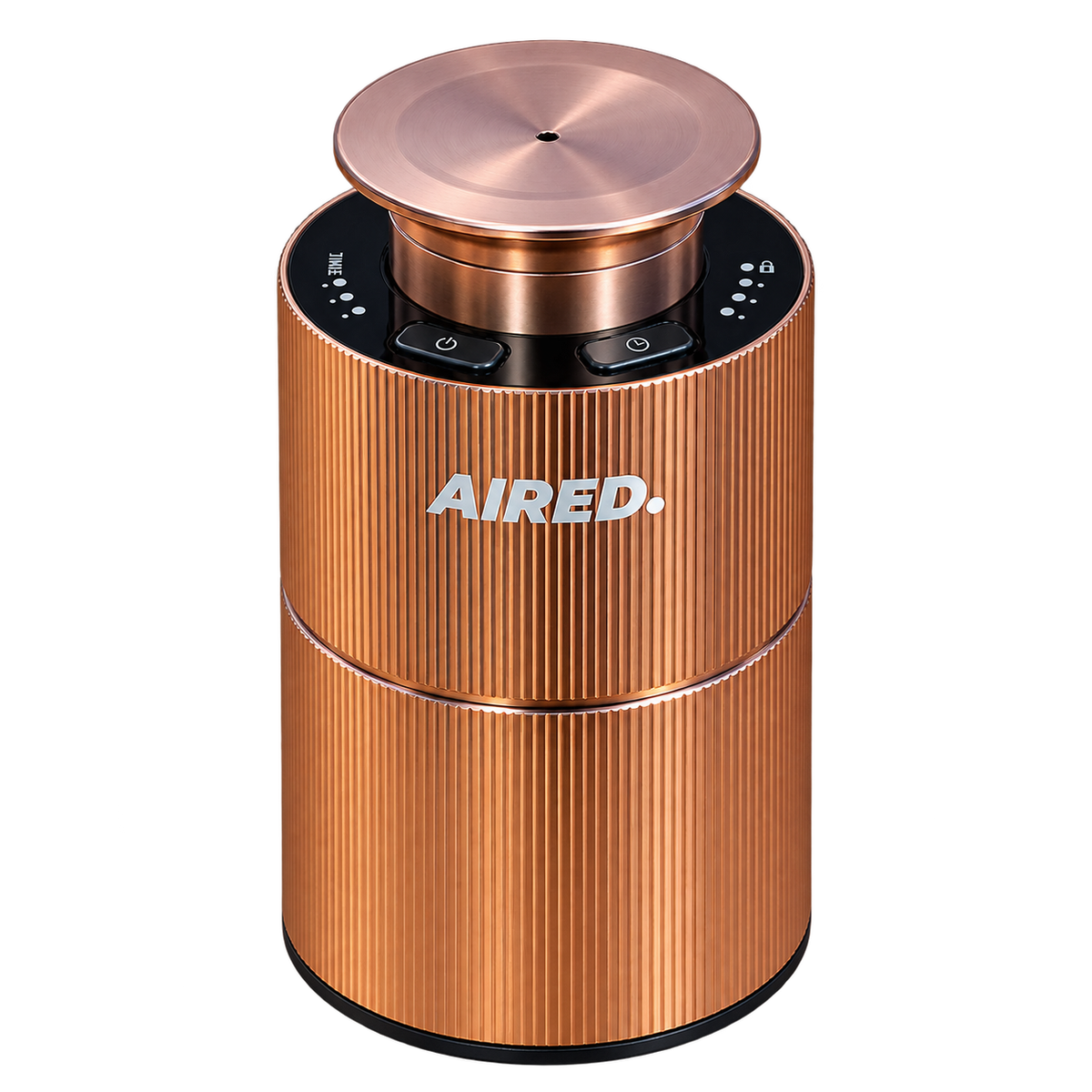 AIRED Aura mini essential oils diffuser in rose gold with fluted body on white background