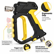 Better High Pressure Stubby Trigger Gun with callouts on the grip, trigger lock and thread connector
