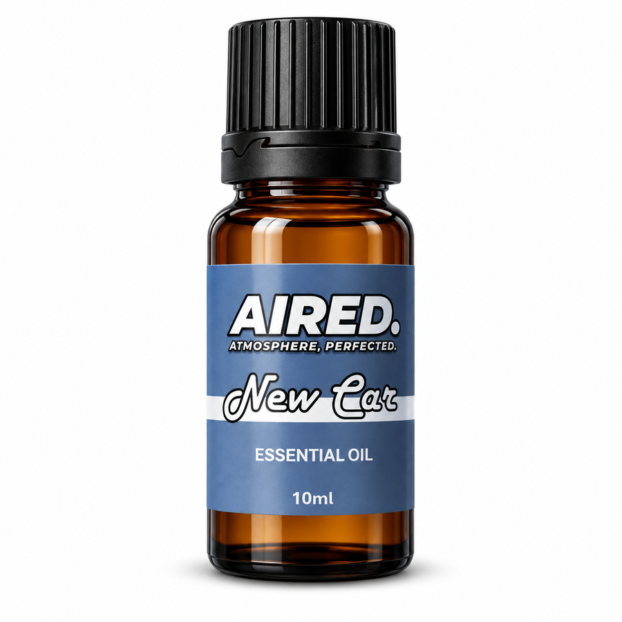 AIRED New Car Scented Essential Oil 10ml, amber bottle with blue label and black cap