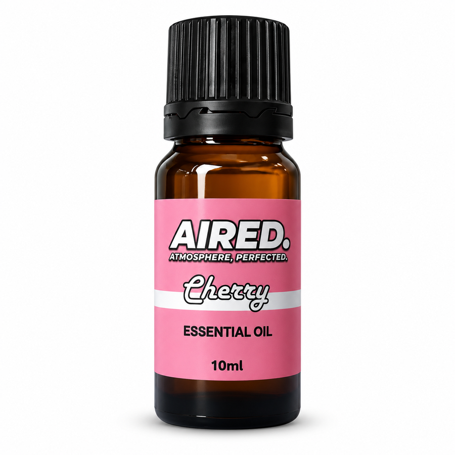 AIRED. Cherry Scented Essential Oil in a 10ml amber glass bottle with pink label