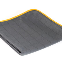 FibreKing Carbon Glass Cloths, folded grey grid-weave cloth with yellow stitched edge