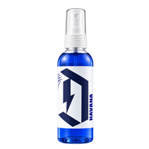 Duel Havana Car Air Freshener spray bottle with blue liquid and white label