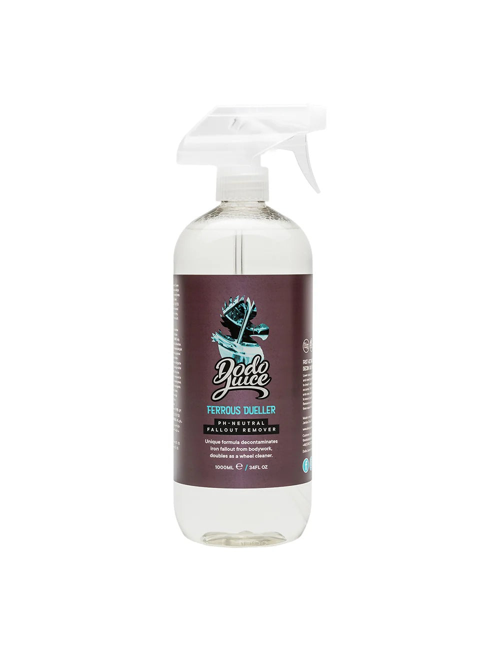 Dodo Juice Ferrous Dueller Iron Fallout Remover 1L, clear trigger spray bottle with plum label