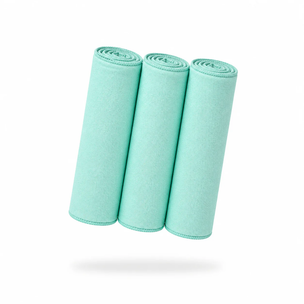 FibreKing Gold Label Korean Glass Cloths in Mint, three mint green cloths rolled side by side