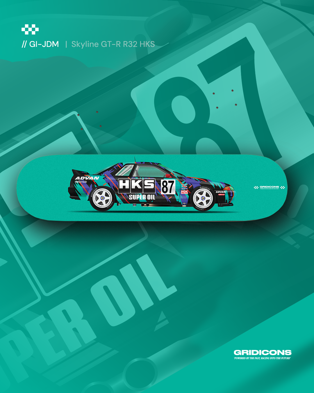 Nissan Skyline GT-R R32 HKS Livery - Race Car - Skate Deck Wall Art