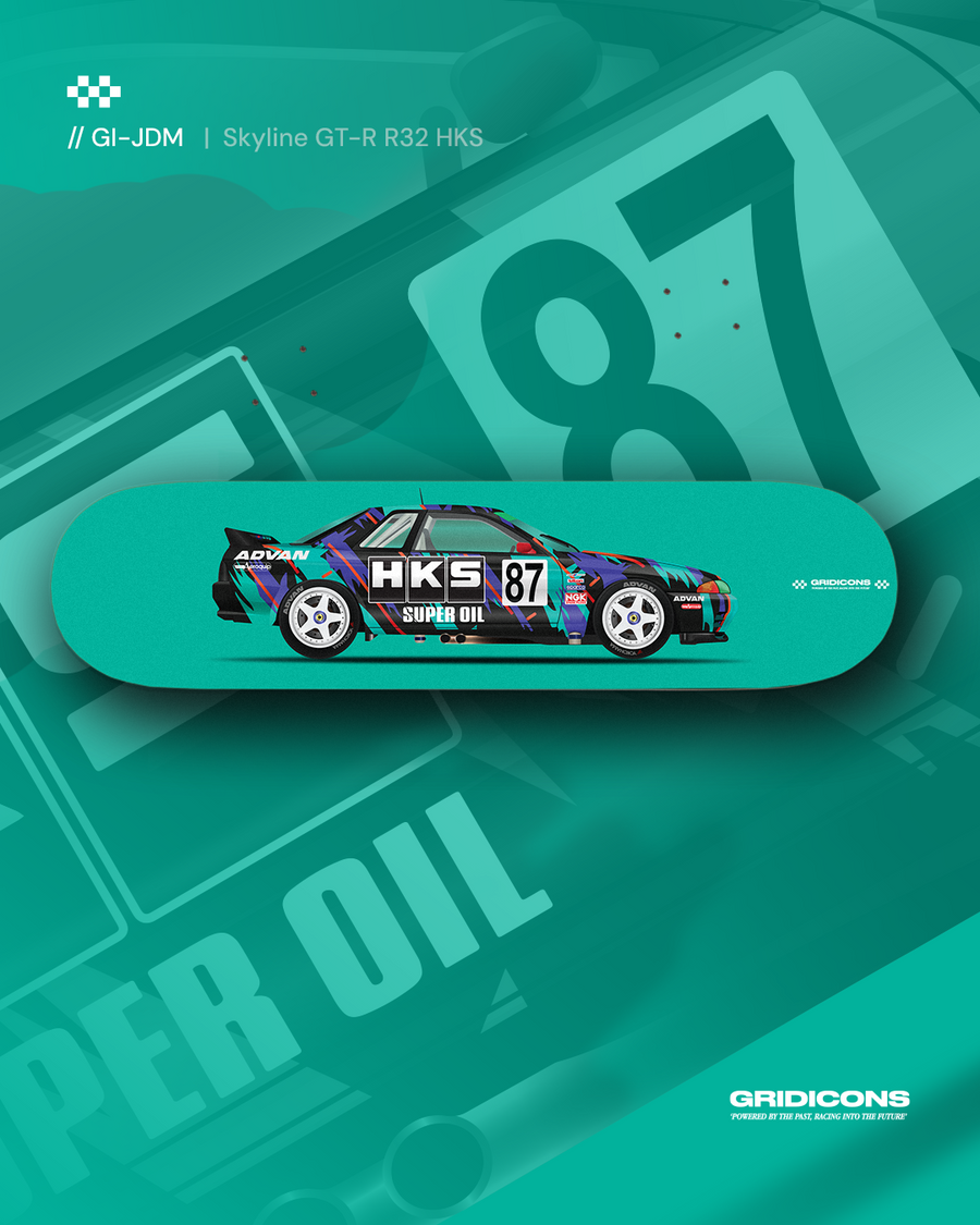 Nissan Skyline GT-R R32 HKS Livery - Race Car - Skate Deck Wall Art