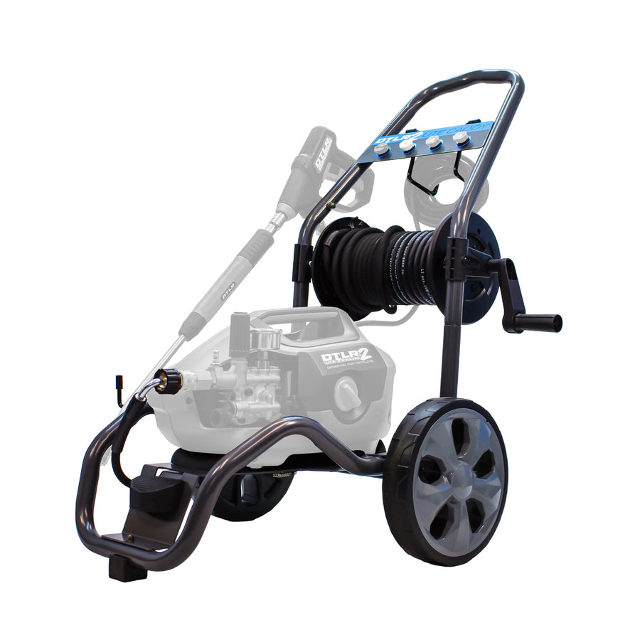 DTLR2 Lite Caddy frame with hose reel and wheels, pressure washer and lance shown faded