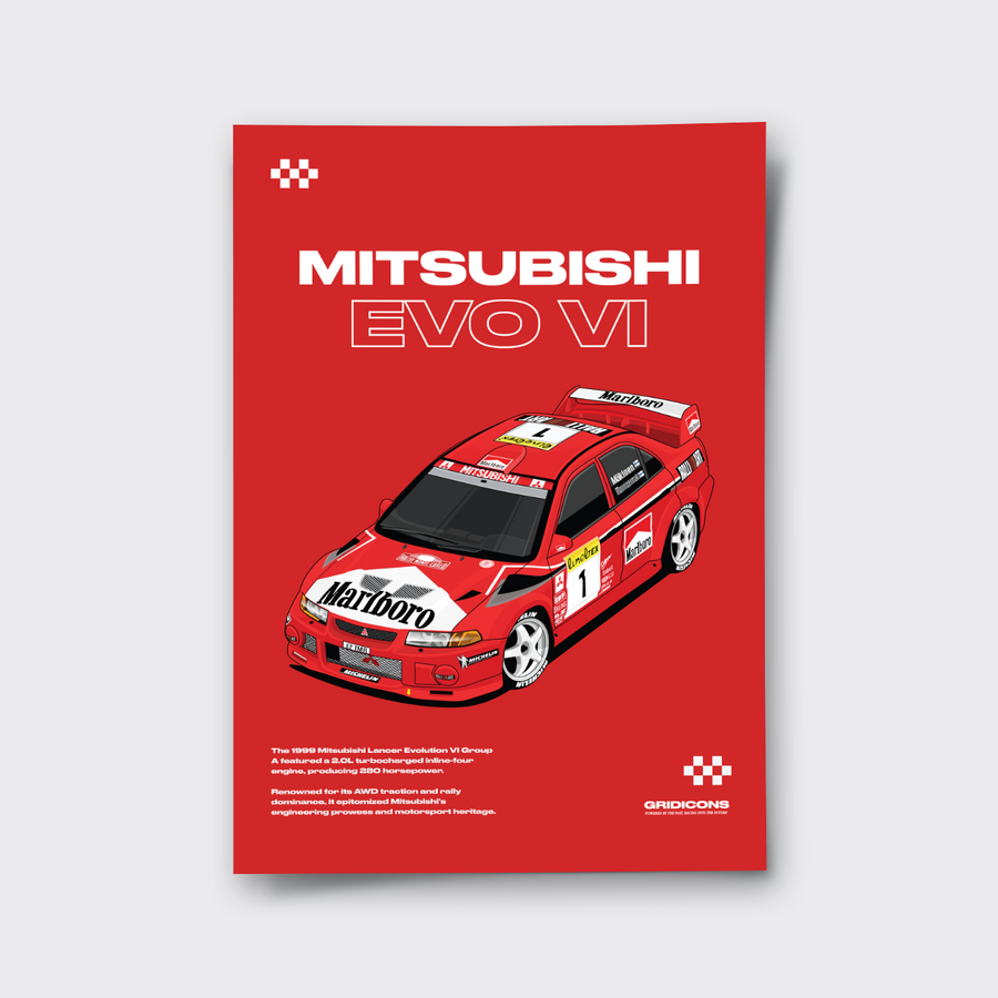 Mitsubishi EVO VI Rally Car Marlboro - Poster Print
