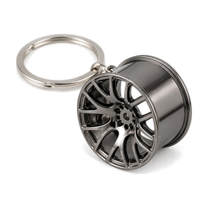 Alloy Wheel Key Chain keyring (Style 2) Black Chrome