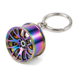 Alloy Wheel Key Chain keyring (Style 2) Oil Slick Chrome