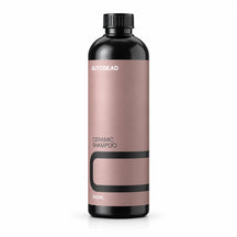 AutoBead Ceramic Shampoo 500ml bottle with a dusky pink label and black screw cap on a white background
