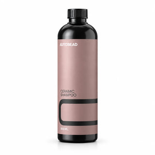 AutoBead Ceramic Shampoo 500ml bottle with a dusky pink label and black screw cap on a white background