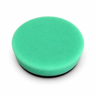 Autobead Downforce Fine Cut 3 inch foam polishing pad in mint green with a black hook and loop backing, studio photo on white