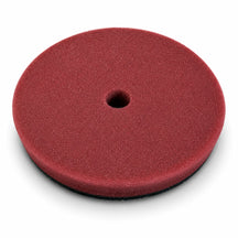 Autobead Downforce Medium Cut 5 inch foam polishing pad in maroon with a centre hole and black backing, studio photo on white