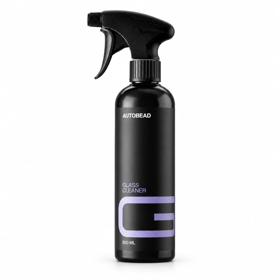 AutoBead Glass Cleaner 500ml black trigger spray bottle with a lilac G label on a white background