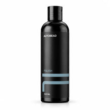 AutoBead Polish 500ml black bottle with a black disc cap and pale blue label lines on a white background