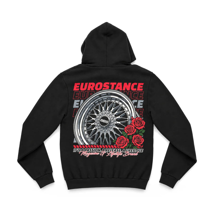 EuroStance BBS & Roses Hoodie back, product photo on white