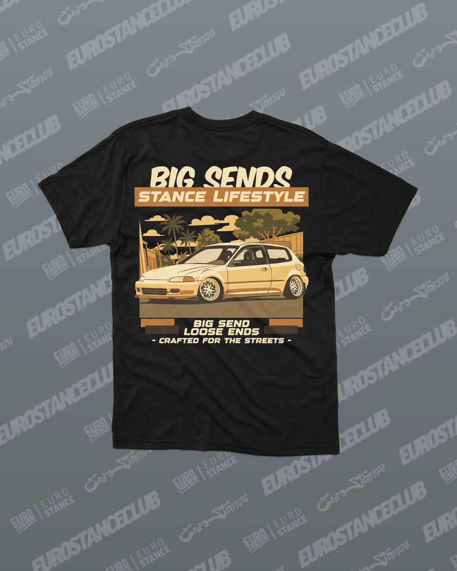 EuroStance Big Sends V2 T-Shirt, back of the black tee with a cream hatchback print