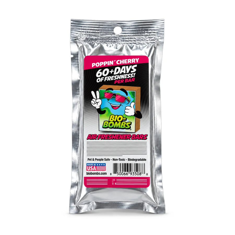 Bio-Bombs Bio-Fresh Bar, Poppin Cherry, in its foil pouch, product photo on white