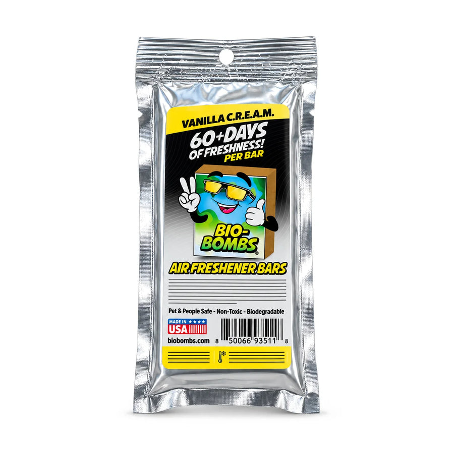 Bio-Bombs Bio-Fresh Bar, Vanilla C.R.E.A.M., in its foil pouch, product photo on white