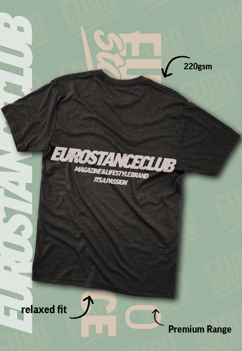 EuroStance Club Lifestyle Tee in Black & White, back view with large white EuroStanceClub print