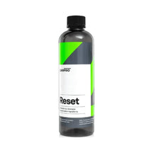 CarPro Reset intensive car shampoo 1 litre bottle with a green and grey label and a black cap, product photo on white