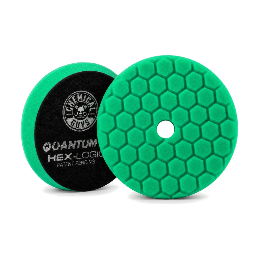 Chemical Guys HEX-Logic Quantum Buffing Pad Green 5.5in, product photo on white