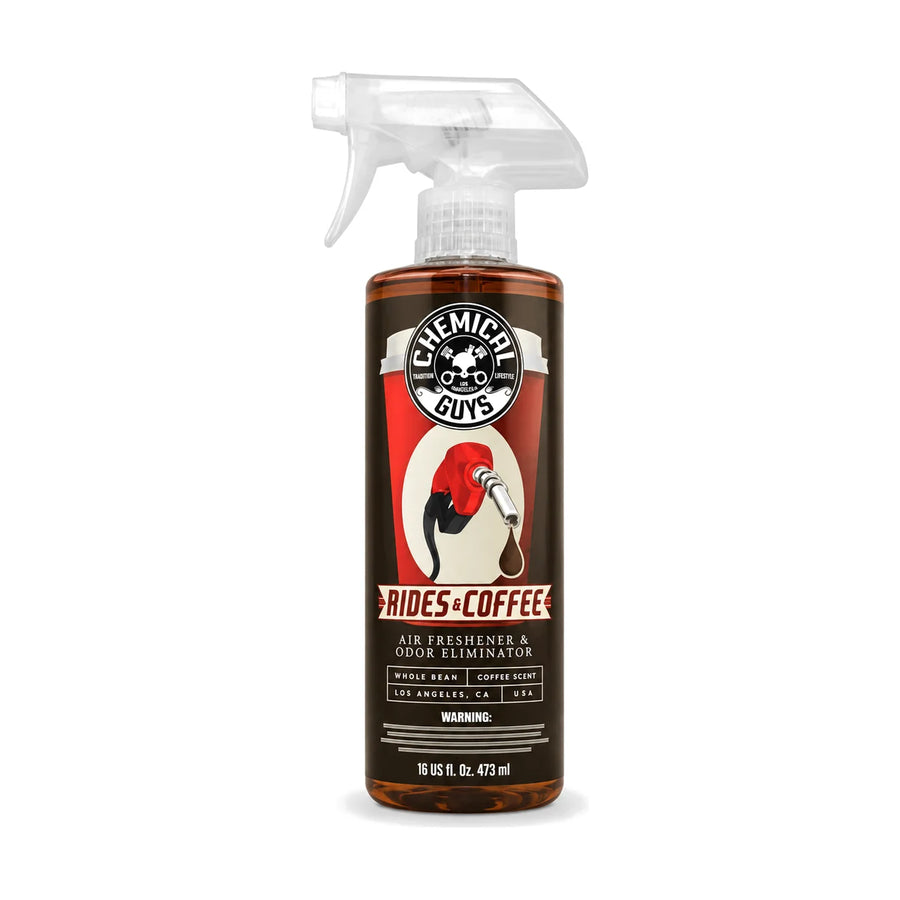 Chemical Guys Rides and Coffee Scent Premium Air Freshener and Odor Eliminator 16oz, product photo on white