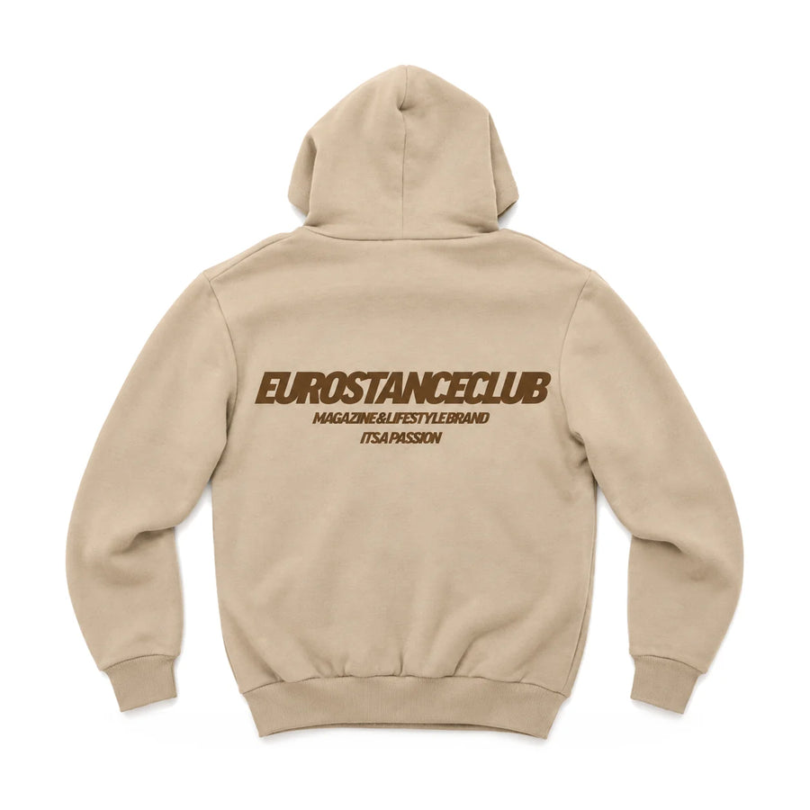 EuroStance Club Lifestyle Hoodie tan, back, product photo on white