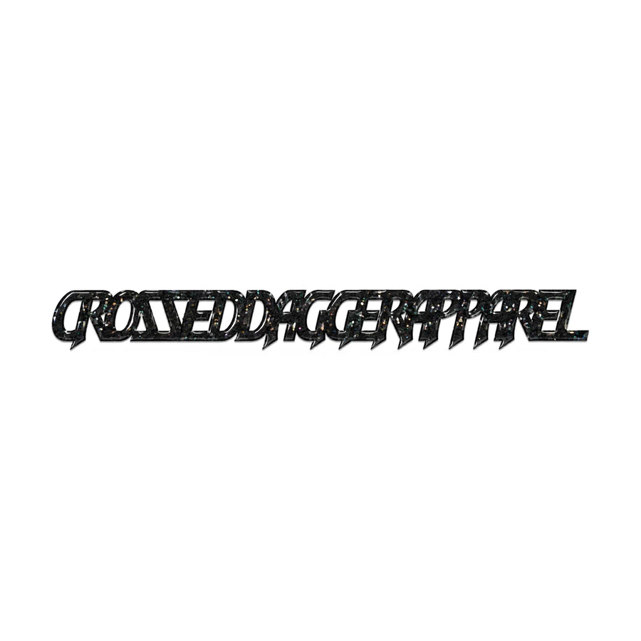 Crossed Dagger Apparel Decal 8in Glitter Black, product photo on white