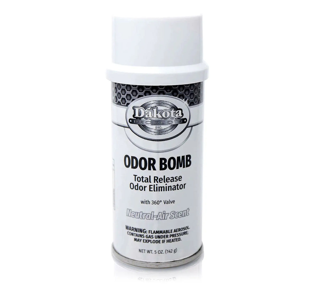 Dakota Odor Bomb Neutral Air, front of the white aerosol can with grey label stripe