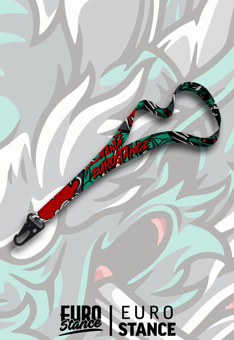 EuroStance The Dragon Lanyard with green, red and black print and a black clip