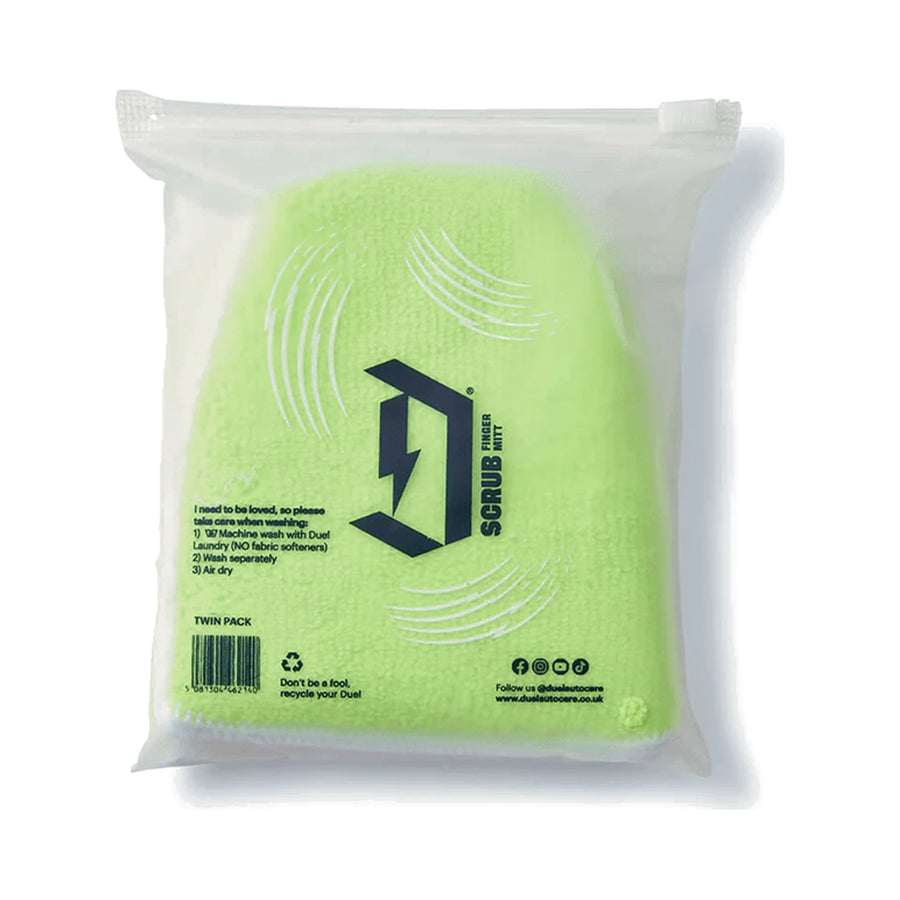 Duel Finger Scrub Mitt, product photo on white